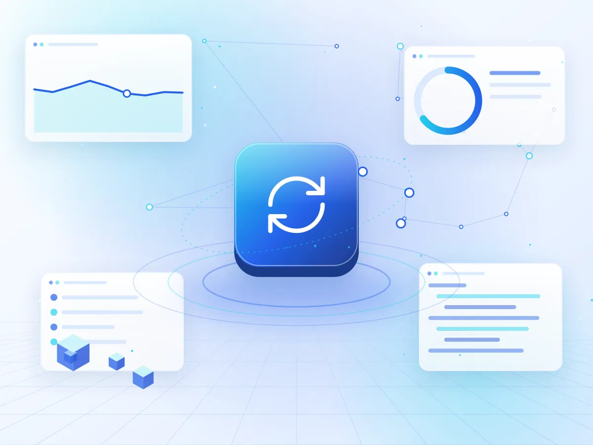 Illustration of a legacy system transforming into modern cloud services