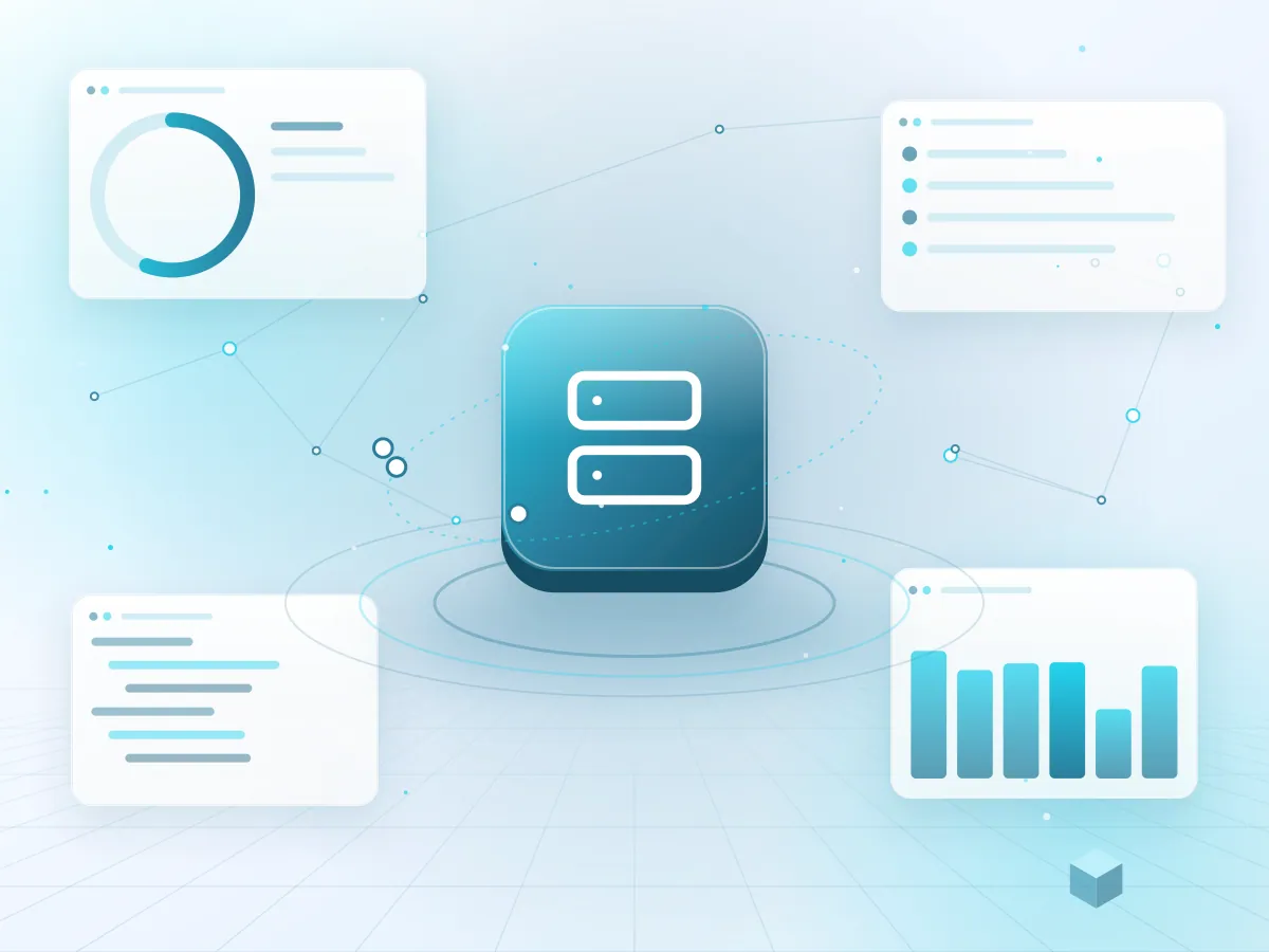 Illustration of monitored infrastructure with health and uptime panels