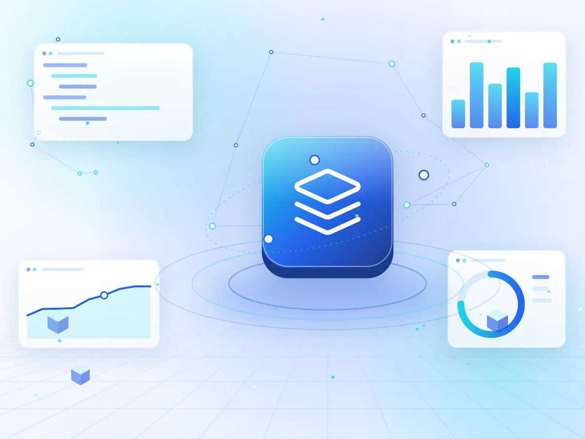 Illustration of stacked software layers representing end-to-end digital services