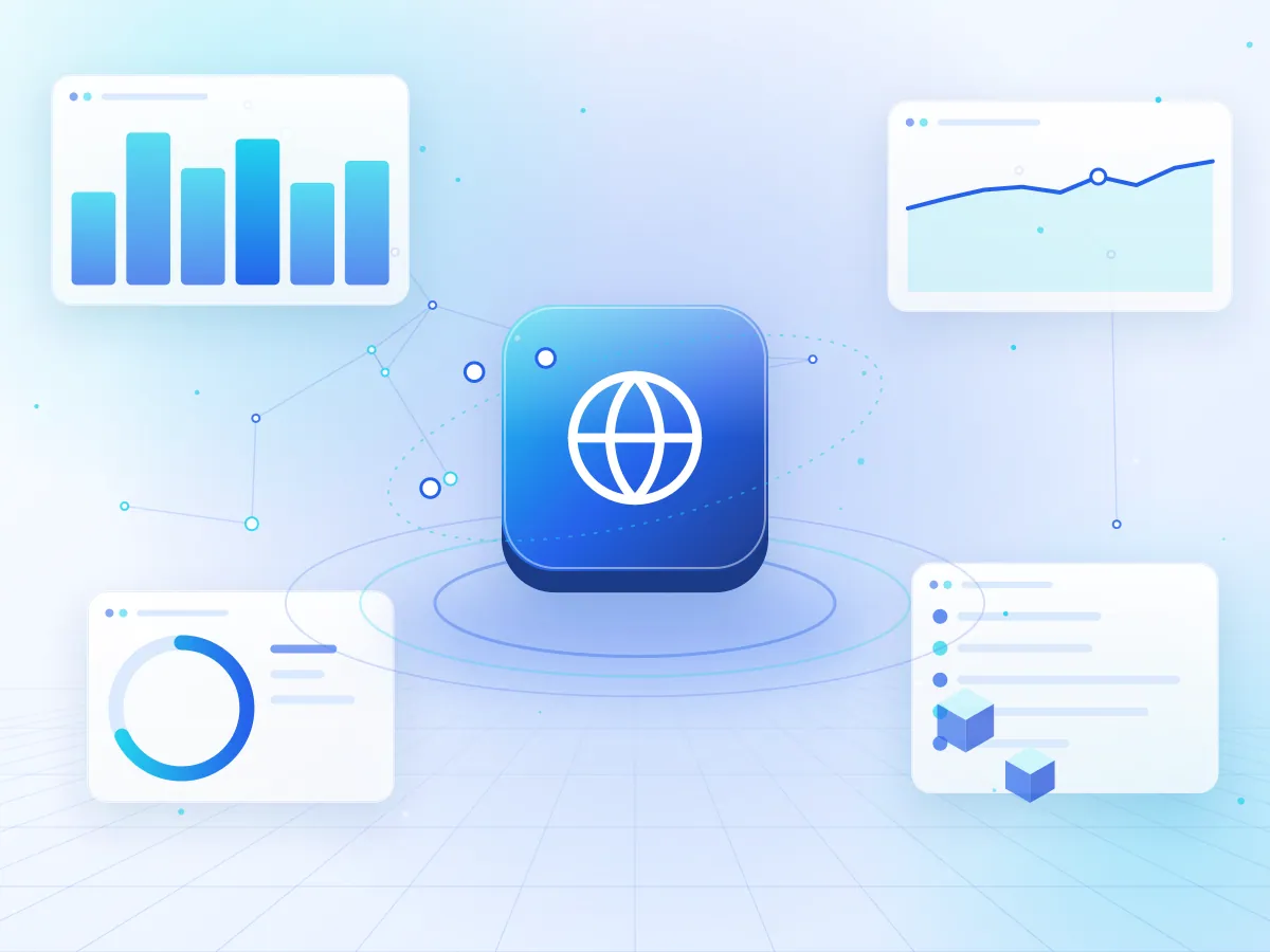 Illustration of a responsive web application dashboard in a browser window