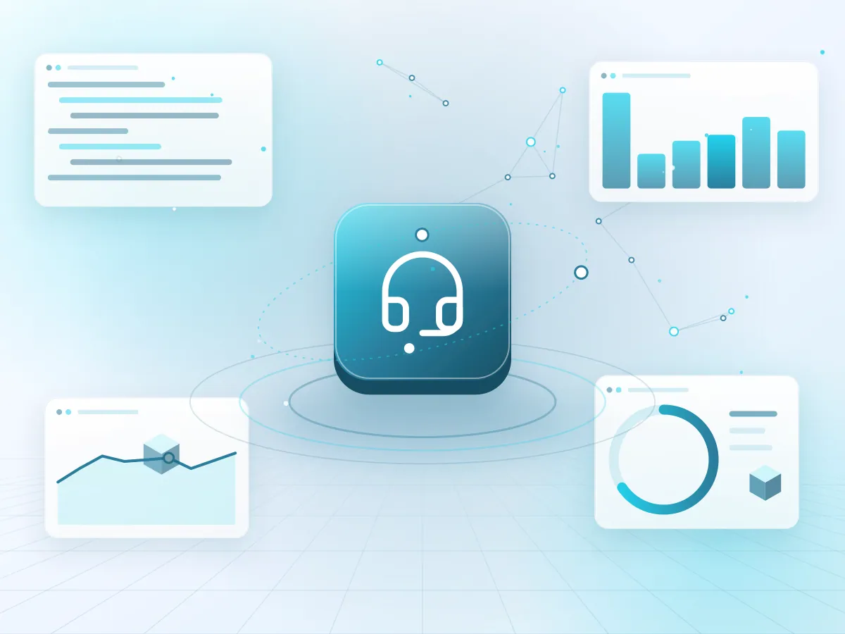 Illustration of an AI support assistant handling customer conversations