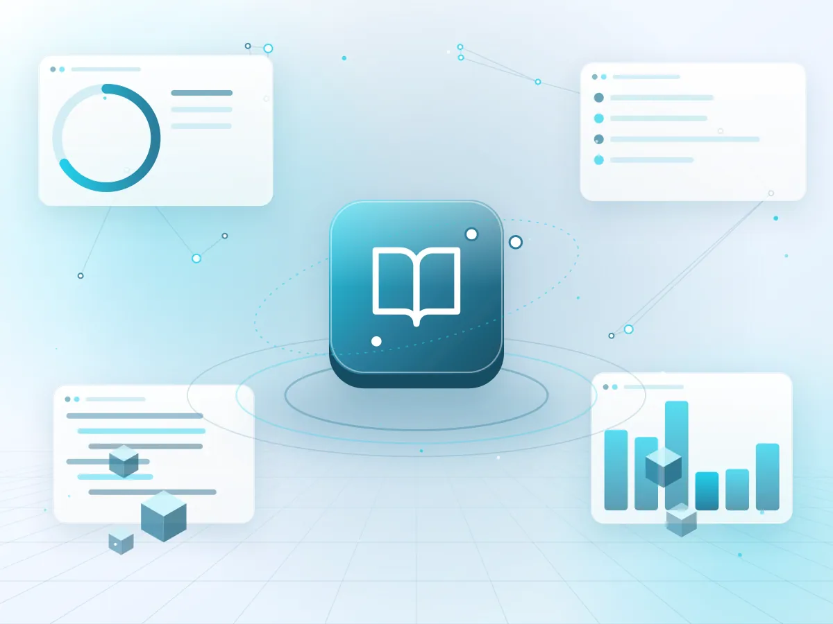 Illustration of a knowledge base connected to an AI answer panel