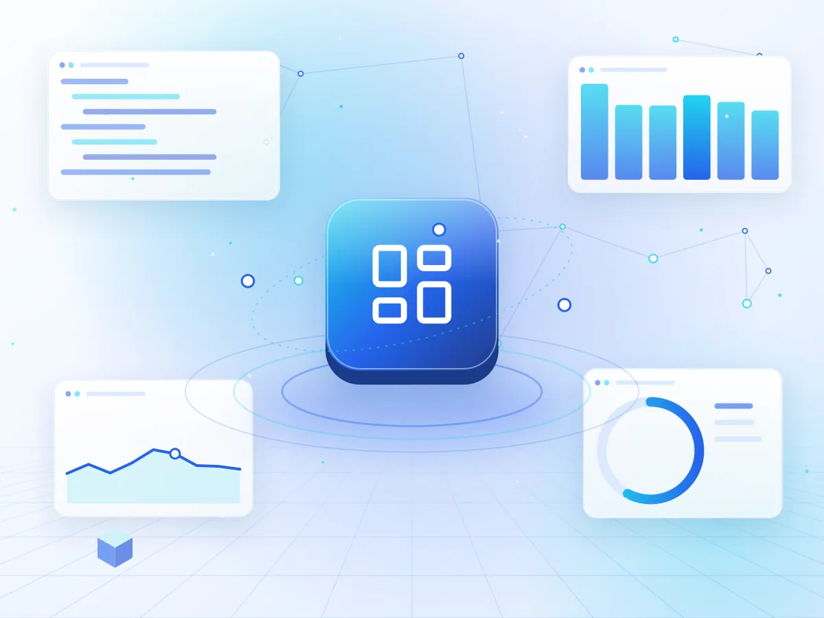 Illustration of a business intelligence dashboard with KPI widgets