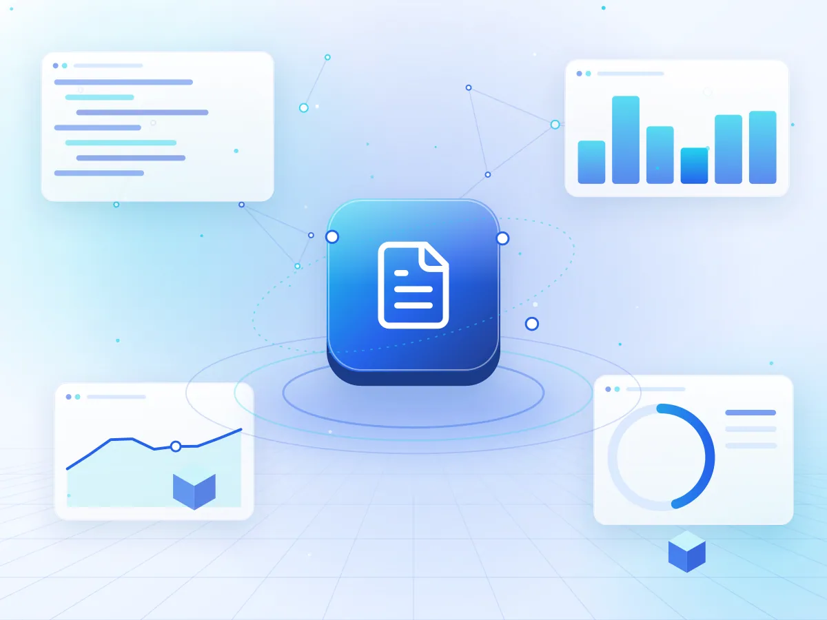 Illustration of documents being scanned and converted into structured data